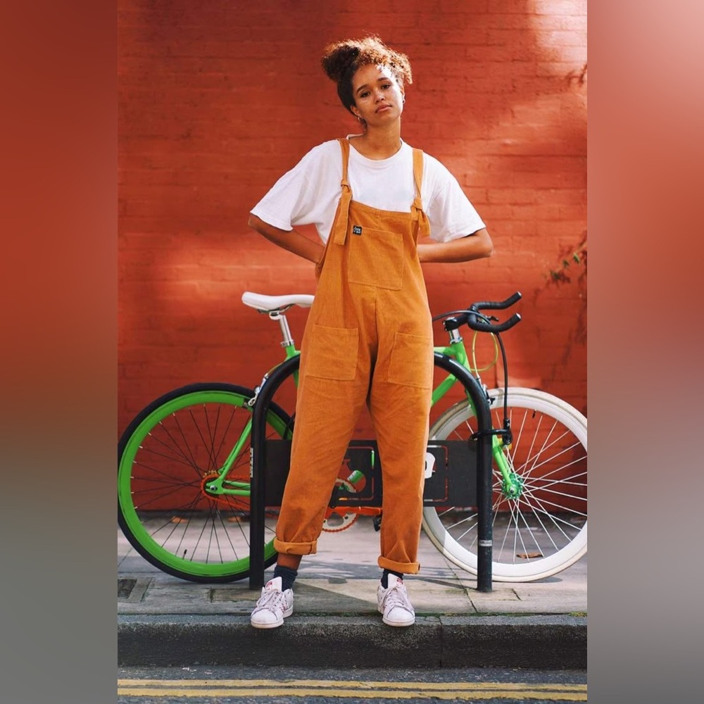Lucy & Yak Original Dungaree Organic Corduroy Orange Size UK 10L US 6L